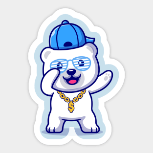 Cute Swag Polar Bear With Hat And gold chain necklace  Cartoon Sticker